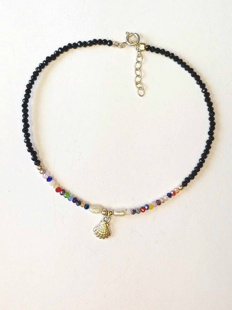 Tobillera ónix  conchita plata