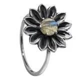 [N000029] Anillo Flor Piedra Labradorita
