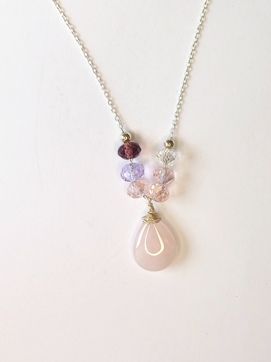 [N000143] Collar plata con cuarzo rosado