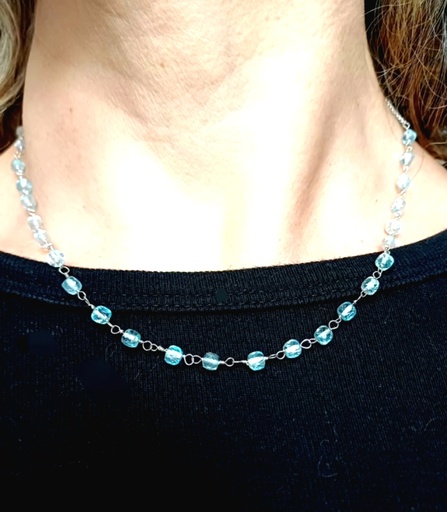 [N000145] Collar plata entorchado aguas marinas