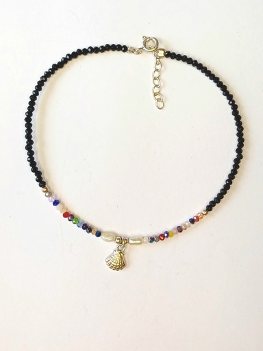 [N000179] Tobillera ónix  conchita plata