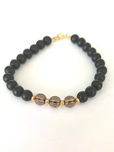 [N000200] Pulsera ónix y cuarzo ahumado 